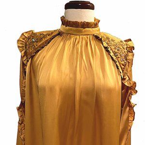 Mari Gold Ruffle Satin Blouse